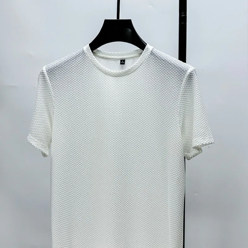 Thin bamboo ice silk t-shirt men's short sleeved summer stretch slim fit comfortable cool top casual versatile half sleeved fash