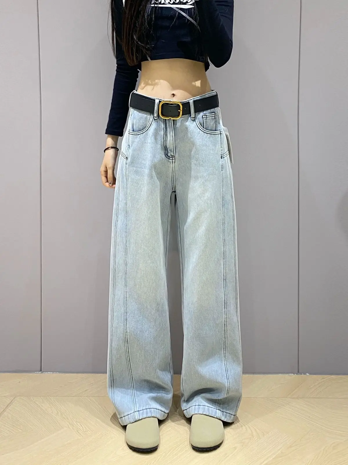 Relaxed Fit Leisure Jeans For Women Straight Cut Pants Classic Blue Wash Ripped Details Street Style High Quality Comfort