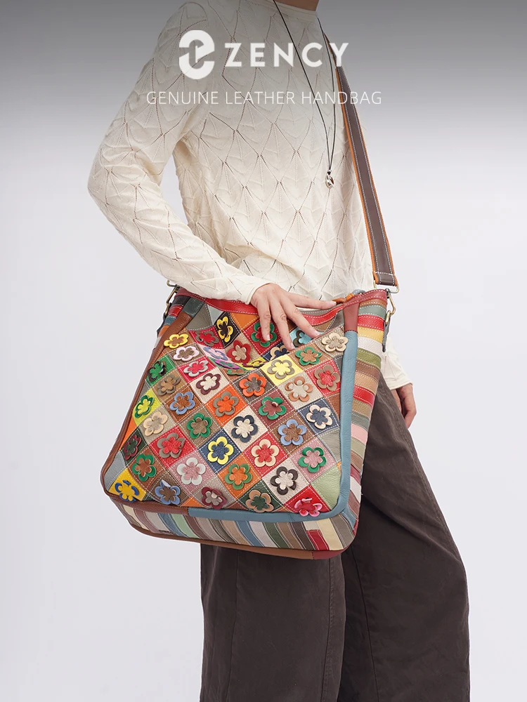 Zency Fashion Women Tote With Zip Pockets Large Capacity Leather Shopping bag Double Handles Floral Crossbody Bag Purse for Work