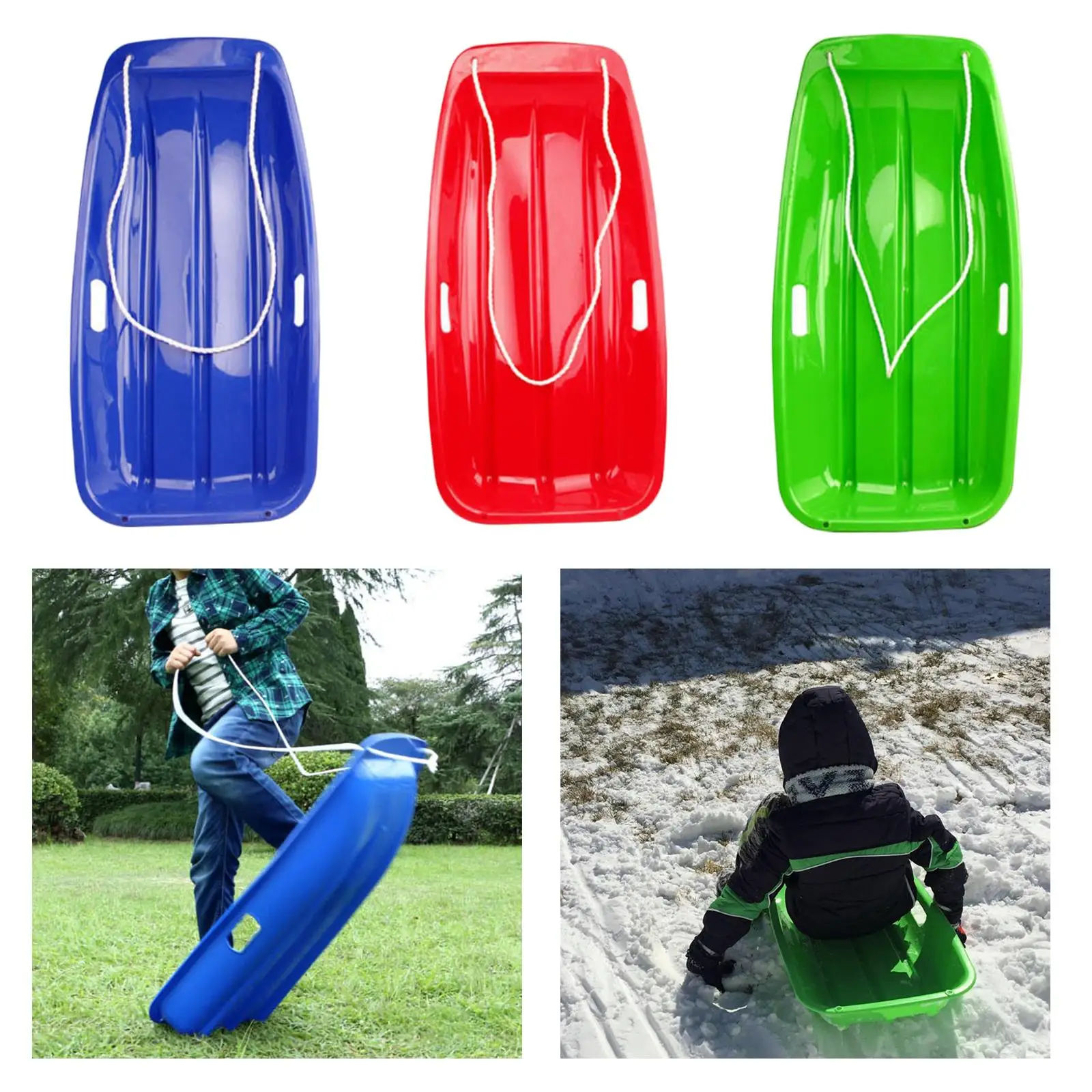 Snow Sled Sledge Toboggan Board Outdoor Winter Skating Luge W/Rope for Kids