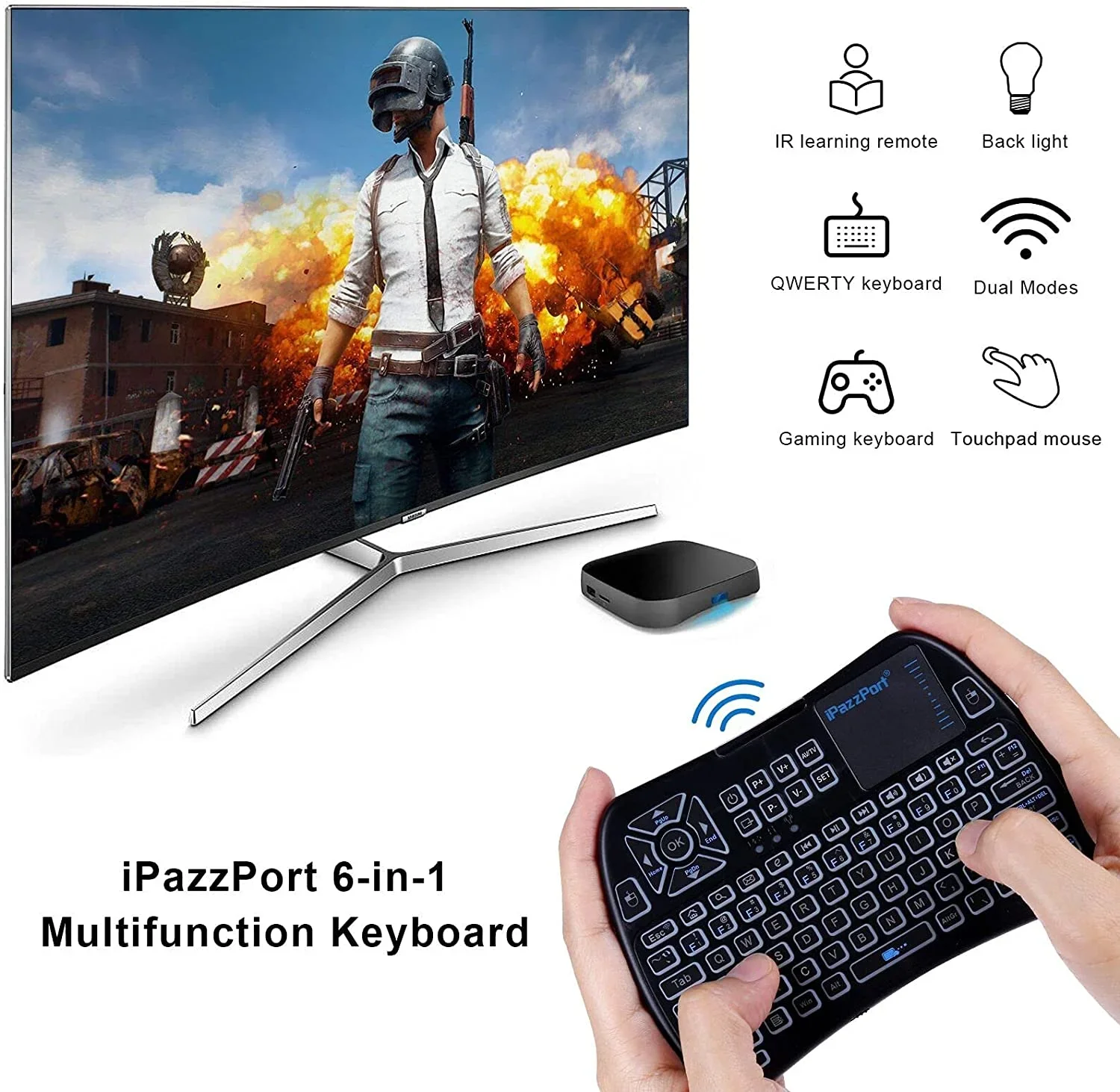 iPazzPort Mini klawiatura Bluetooth touchpad 2.4G akumulator IR nauka dla Google/Android TV Box, Smart TV Raspberry Pi KP-61SM