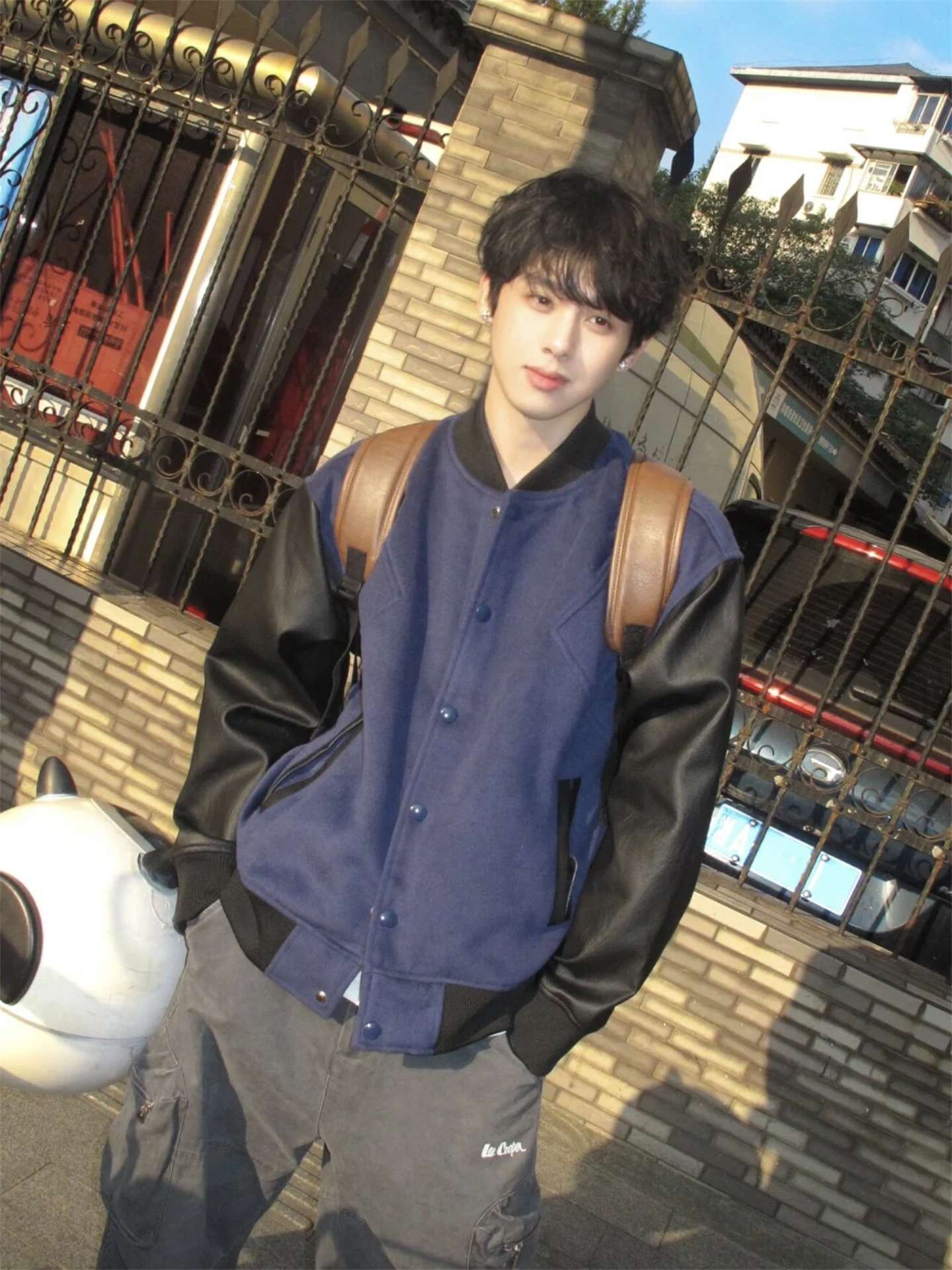 Retro American Cleanfit Street Casual Jacket Men's PU Leather Short Style Baseball Coat Autumn Season High Street Splicing