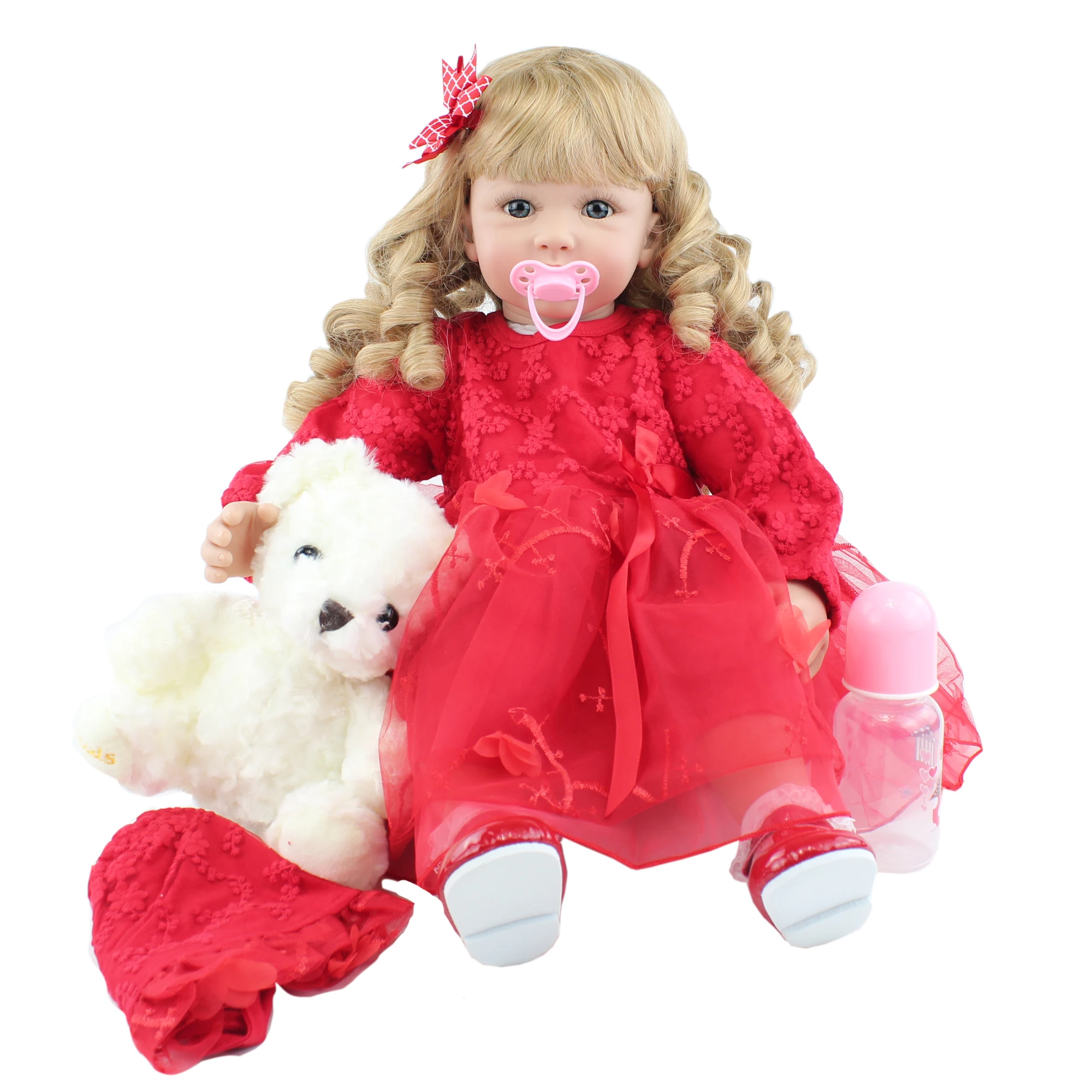 BZDOLL 60cm Soft Silicone Reborn Blonde Long Hair Toddler Doll Viny Princess Boneca Lovely Girl Birthday Gift Play House Toy