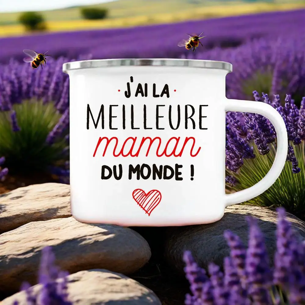 

Enamel Mug Best Mom In The World French Print Enamel Mugs Coffee Cup Drinks Water Milk Cup Home Drinkware Gift for Maman