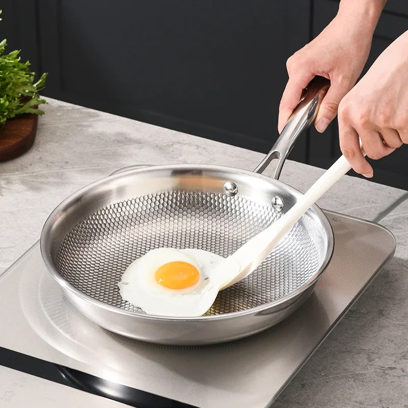 

304 Stainless Steel wok Frying Pan Fried Steak Pot Uncoated Kitchen Cookware For Gas Stove Induction Cooker 28/30cm NonStick Pan