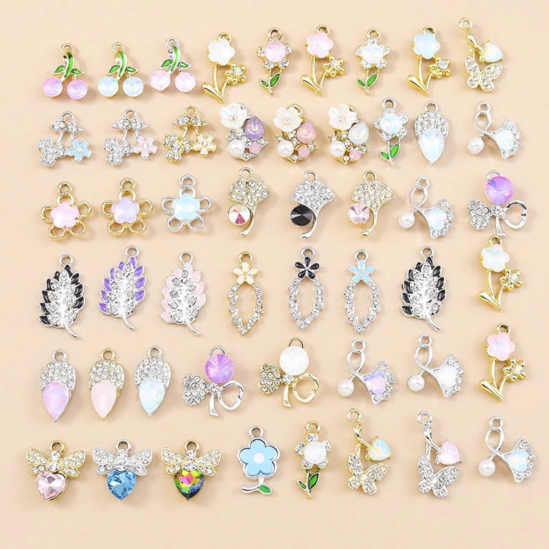 Leslie, 10 Uds., bonitos dijes de flores de cristal brillante para hacer joyas, colgantes de hojas de plantas, collares DIY, pendientes artesanales