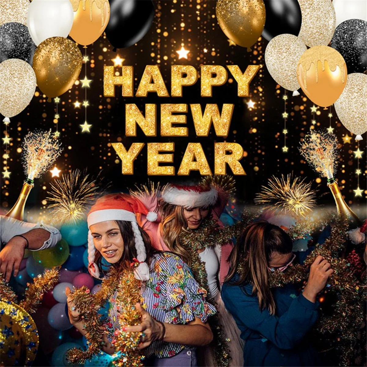 التصوير القماش 2024 السنة الجديدة خلفيات للتصوير الفوتوغرافي الطرف الديكور عيد ميلاد الخلفيات الشمبانيا الذهب الخلفيات ، نوع 5570