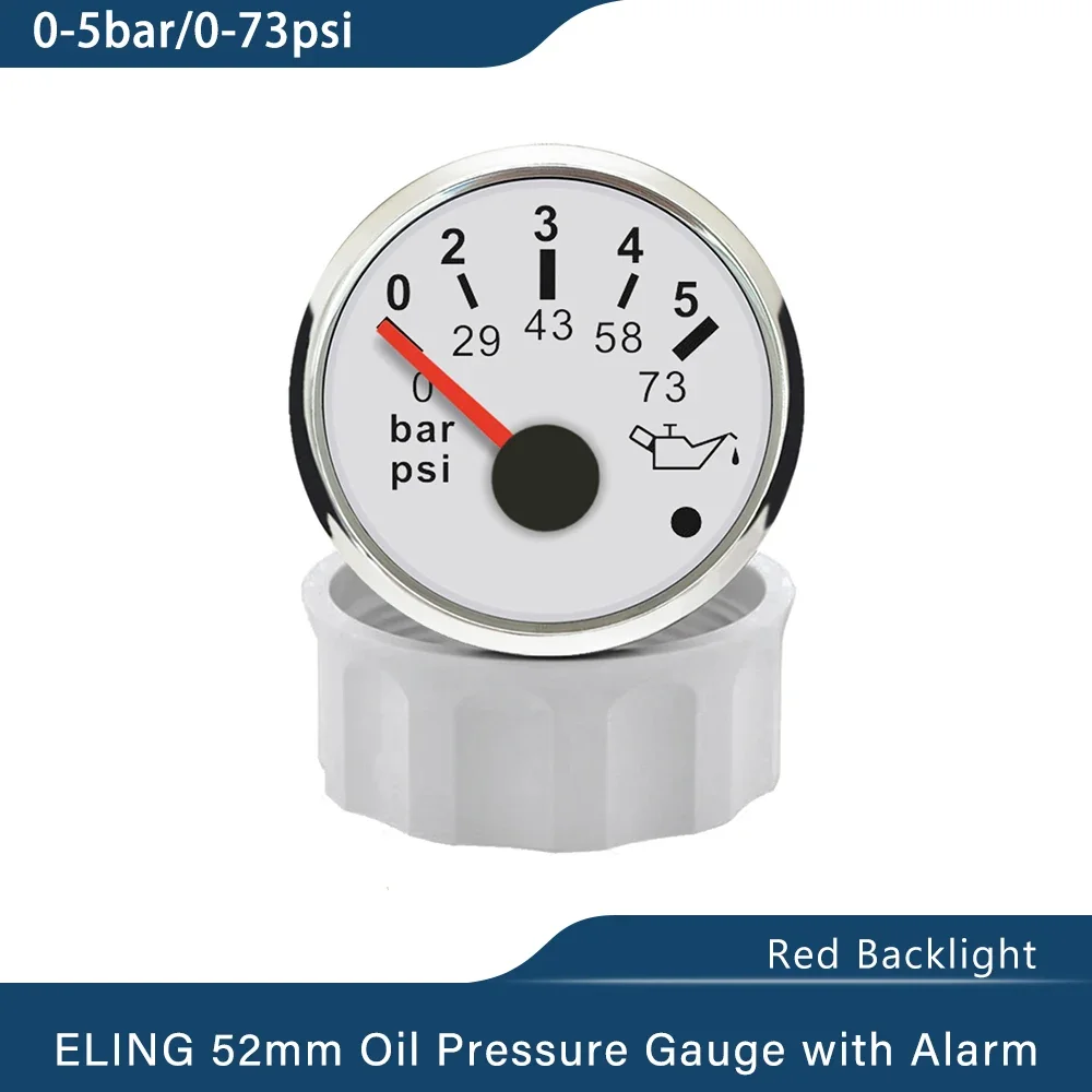 

ELING Marine 12 В 24 В 52 мм манометр масла 0-5 бар 0-10 бар с красной подсветкой и световой сигнализацией для фургона, кораблей, мотоциклов