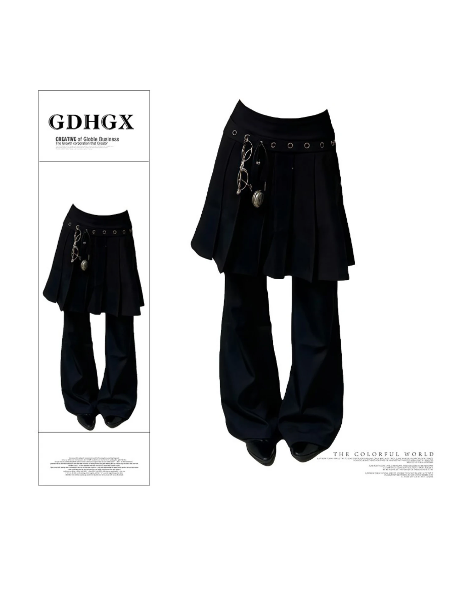 Street Style Black Suit Pants Women's Spring Summer Loose Casual Pleated Skirt Pants Retro Natural Waist Bell Bottoms