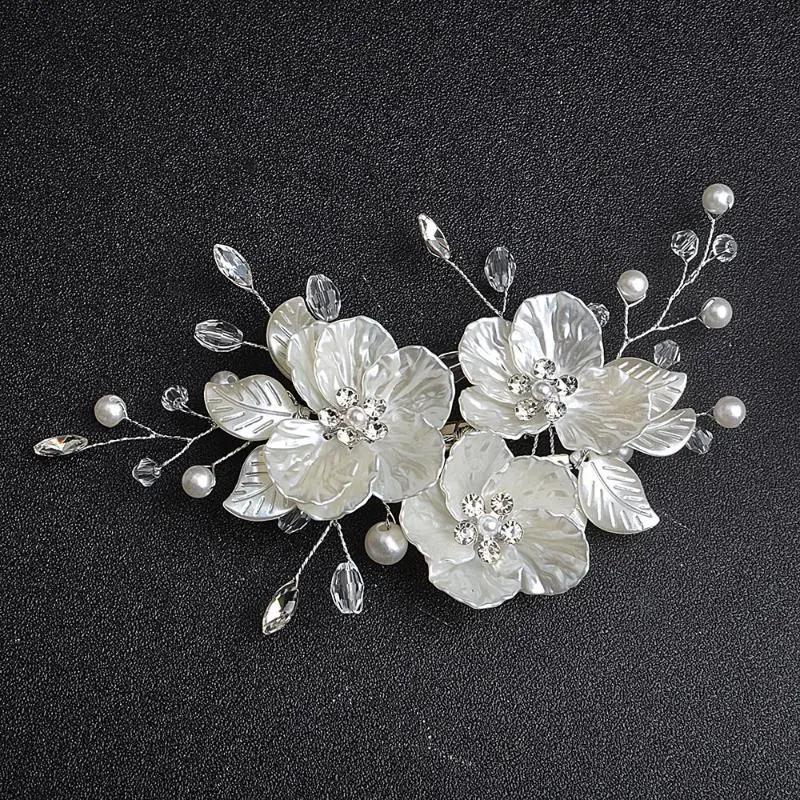 1 Stück Handgefertigter Weißer Braut-Kopfschmuck Neuer Kristall-Perlen-Blumen-Brautkopfschmuck Elegante Luxuriöse Hochzeits-Haarnadel für Frauen – Detail 9