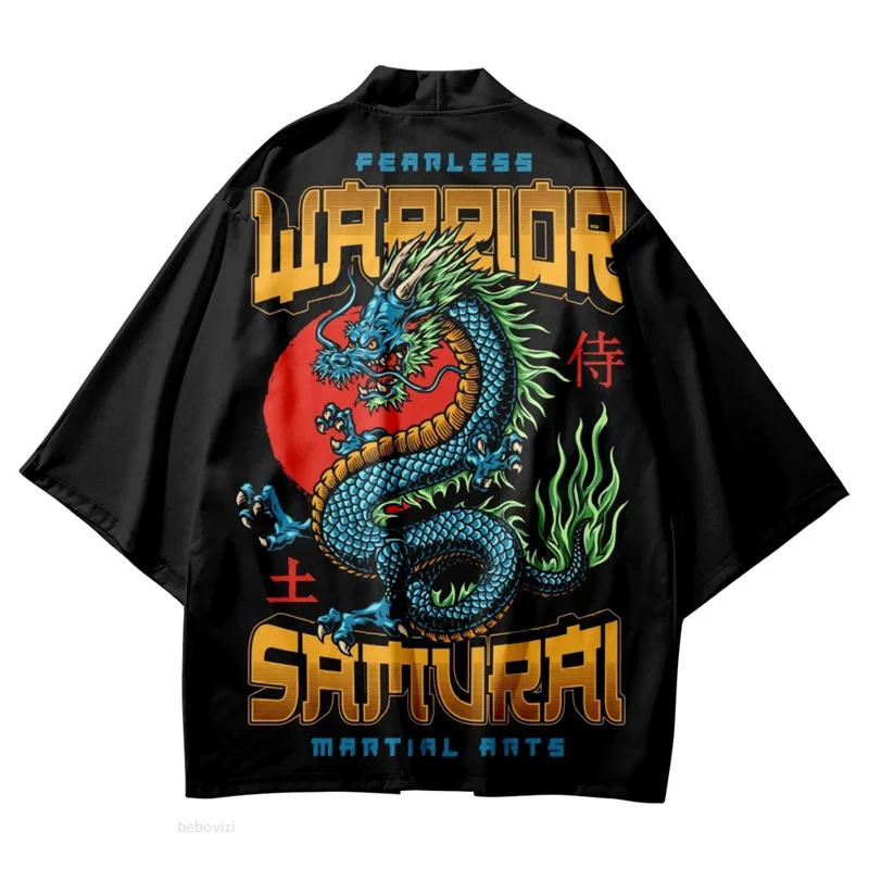 الساموراي كرين سترة التنين طباعة المتضخم Haori النساء الرجال كيمونو تأثيري القمم بلوزة يوكاتا الملابس اليابانية التقليدية