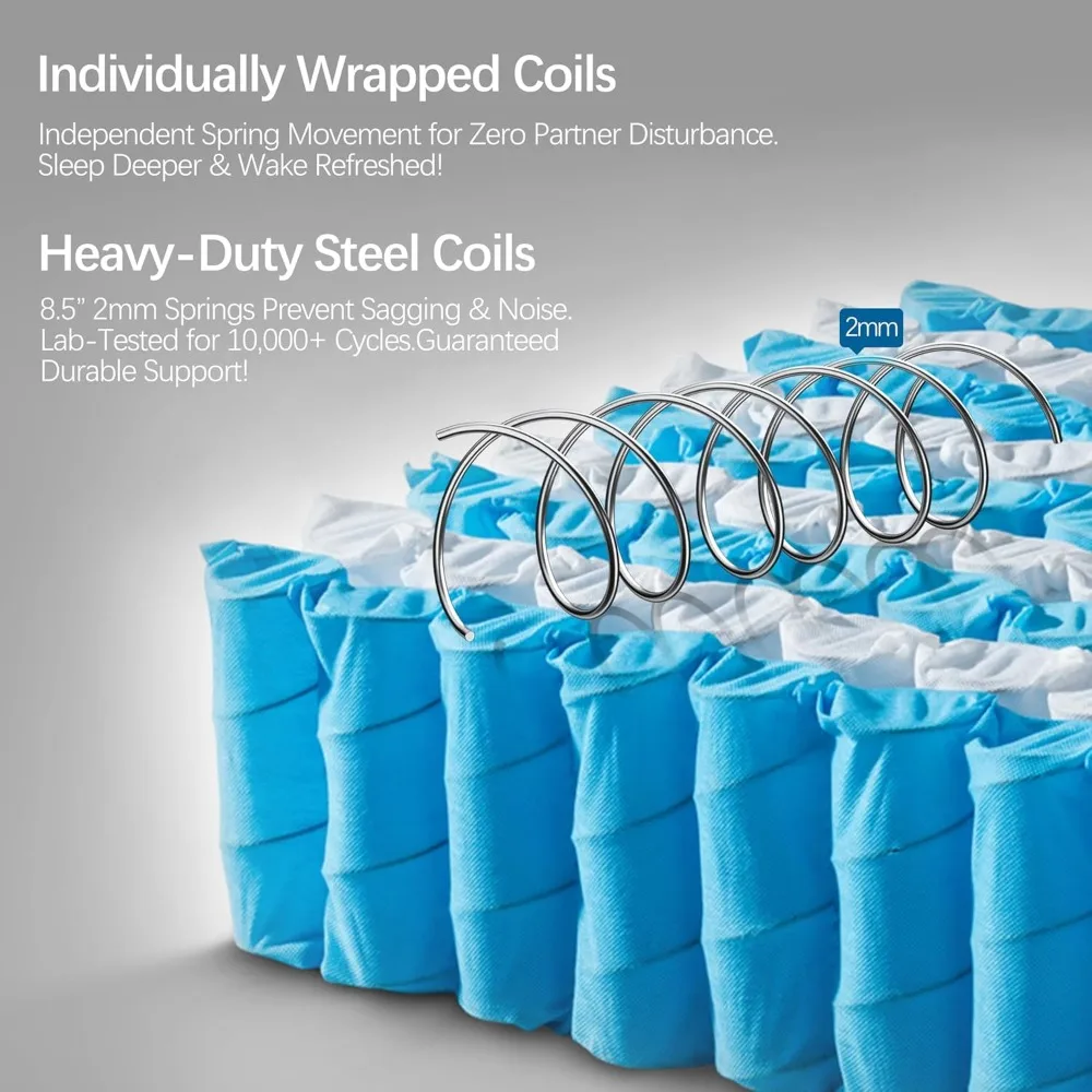 مرتبة هجينة مقاس 12 بوصة مع ملفات جيب ورغوة جل تبريد لدعم العظام وتخفيف آلام الظهر #5