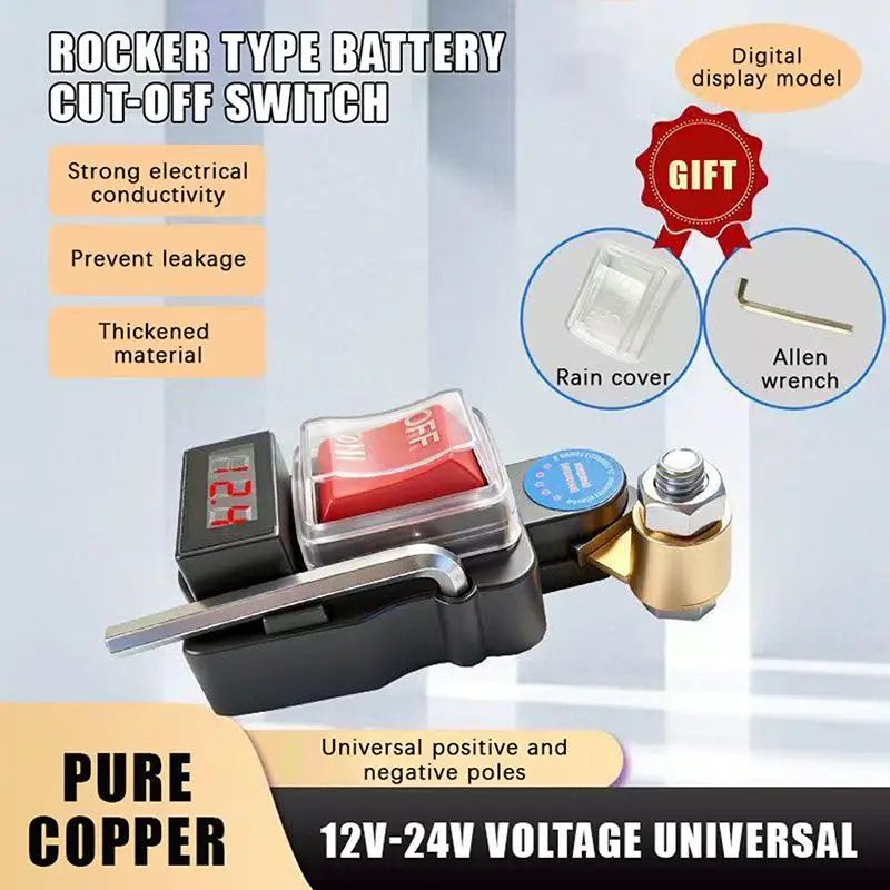 Thickened Pure Copper Rocker Battery Disconnect Switch With Voltage Display for 12V-60V Golf Cart ATV Truck Boat Power Isolator