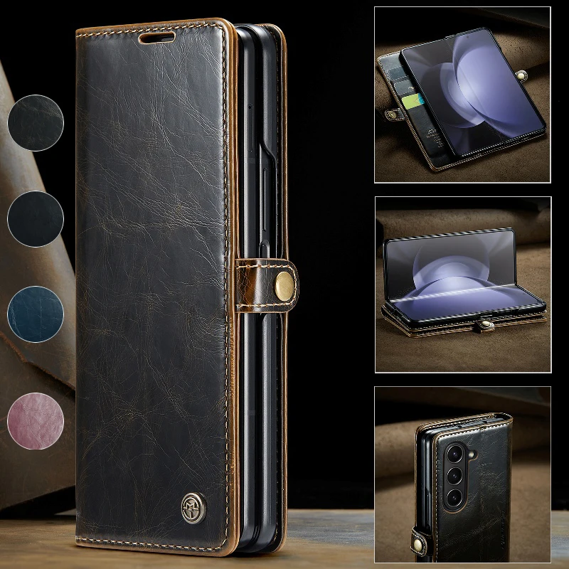 

Luxury Retro Leather Flip Phone Cover For Samsung Galaxy Z Fold5 Slim Solid Color Folding Phone Case Valentine's Christmas Gift