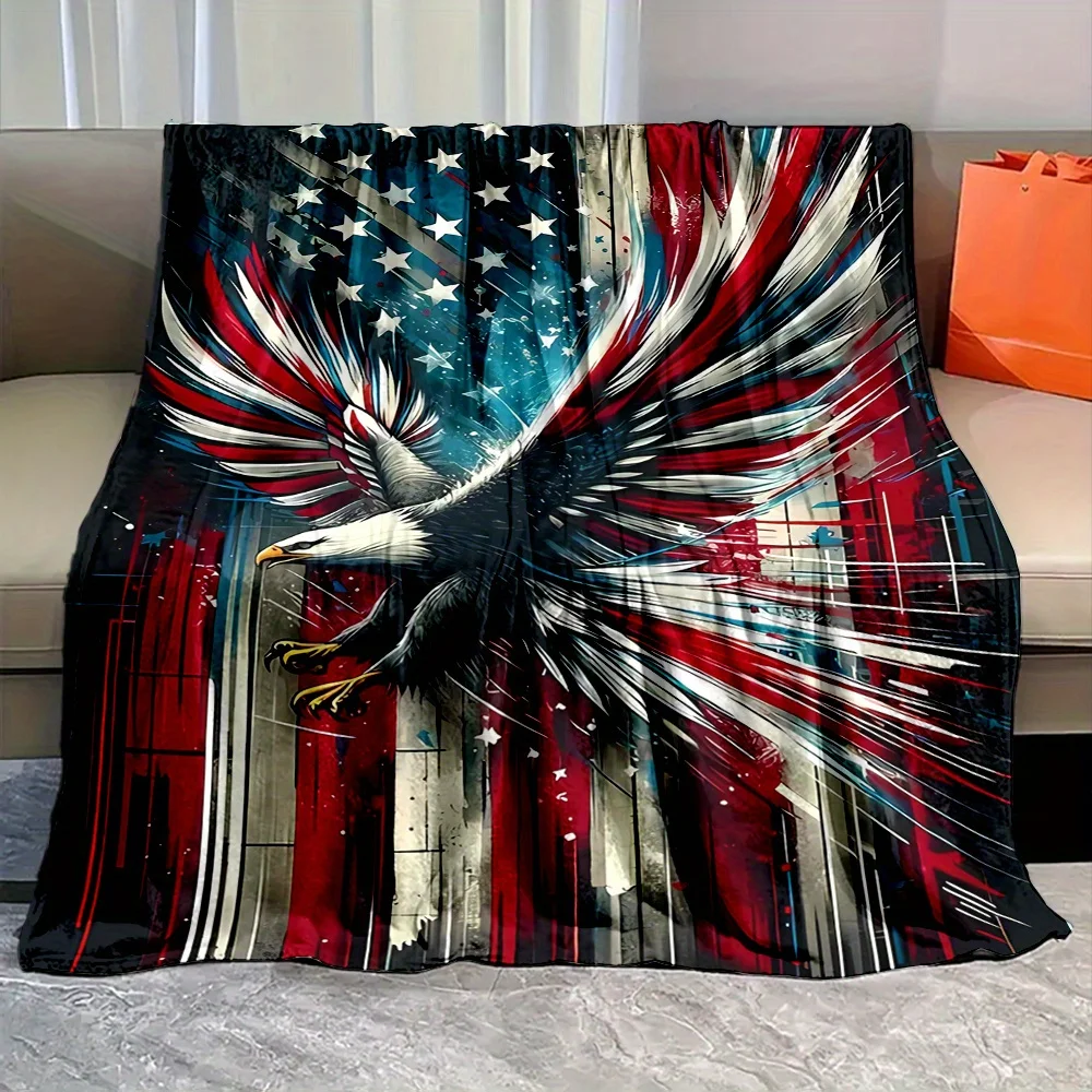 Patriotic American Eagle Throw Blanket Sofa Throw USA Flag Stripes Heavyweight Fleece Decor for Couch Bed Man Cave Gift