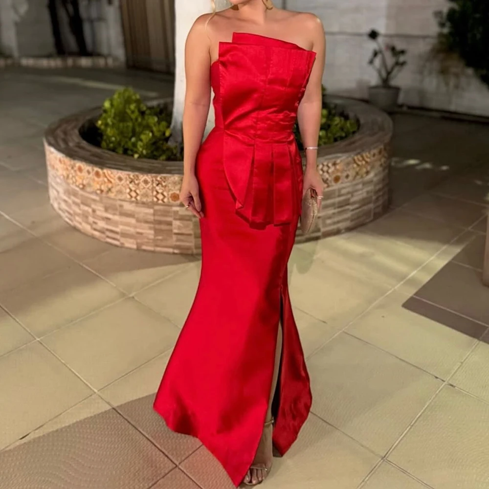 

Women's A-line Evening Dresses Floor-length Strapless Sleeveless Prom Gown Fashion Pleat Simple Draped Backless Customized Gowns