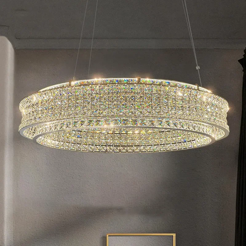 Modern Crystal Chandelier for Living Room Simple Luxury Atmosphere Designer Decorative Hall Lamp Three Color Dimming High End