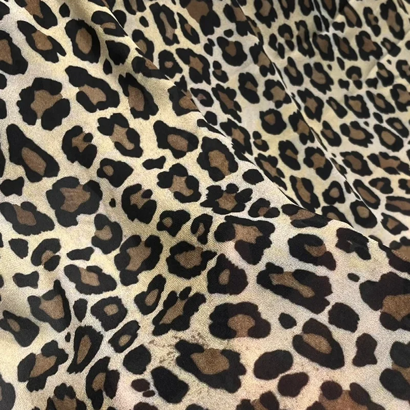 100% Cotton Soft Leopard Print Chiffon Fabric Design Sewing Material Cheongsam Party Dress Garment Wide 145cm Sold By Meter