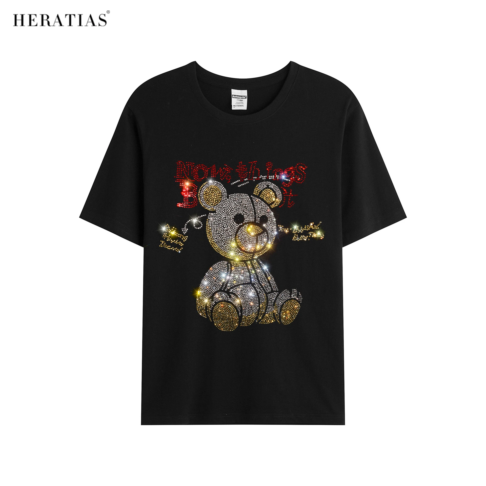 Shiny colorful cute hot drill bear high quality men's casual T-shirt cotton soft drill picture T-shirt