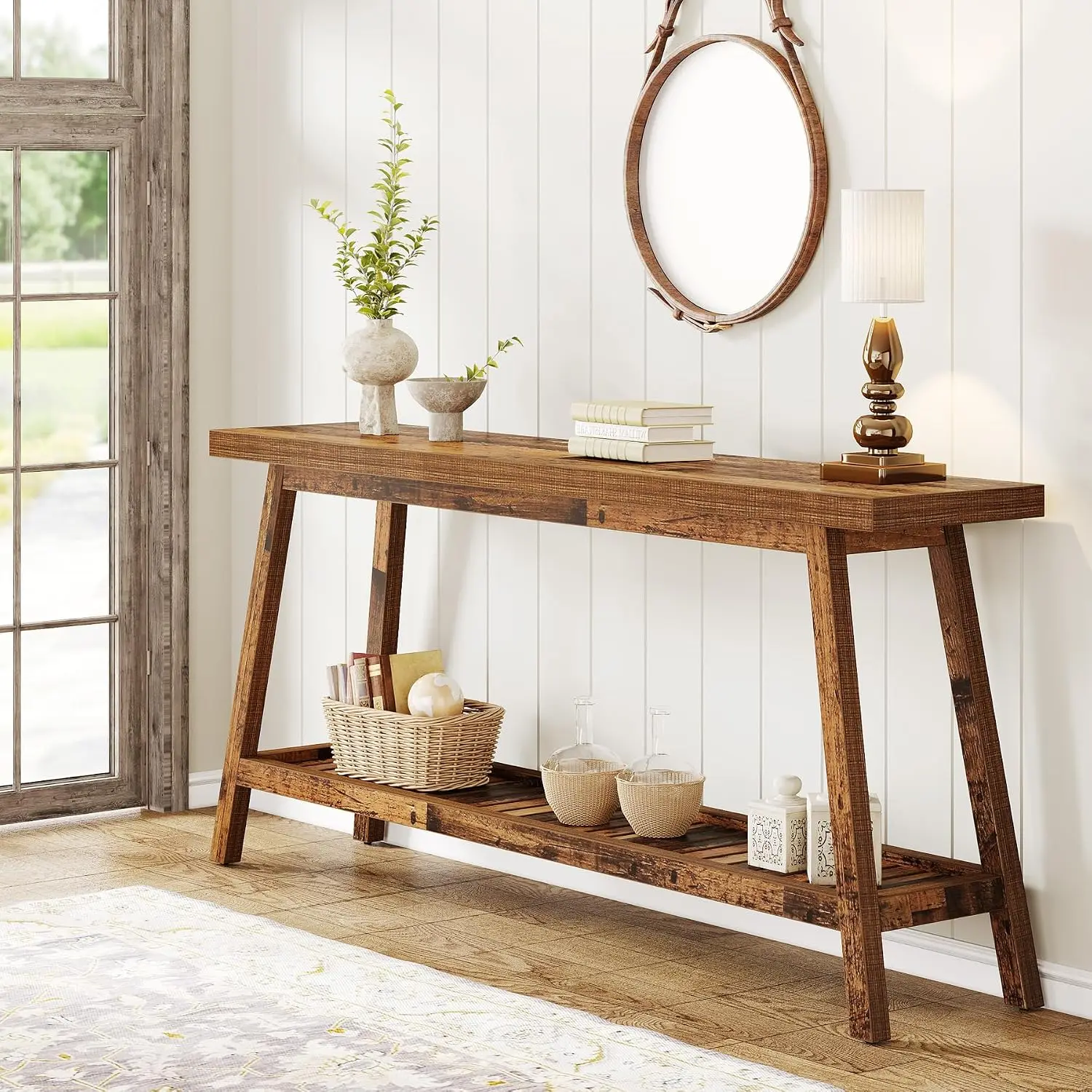 Farmhouse Console Entryway Table: 70.9 Inches Extra Long Console Table for Entryway, 2-Tier Narrow Wood Foyer Sofa, Customized