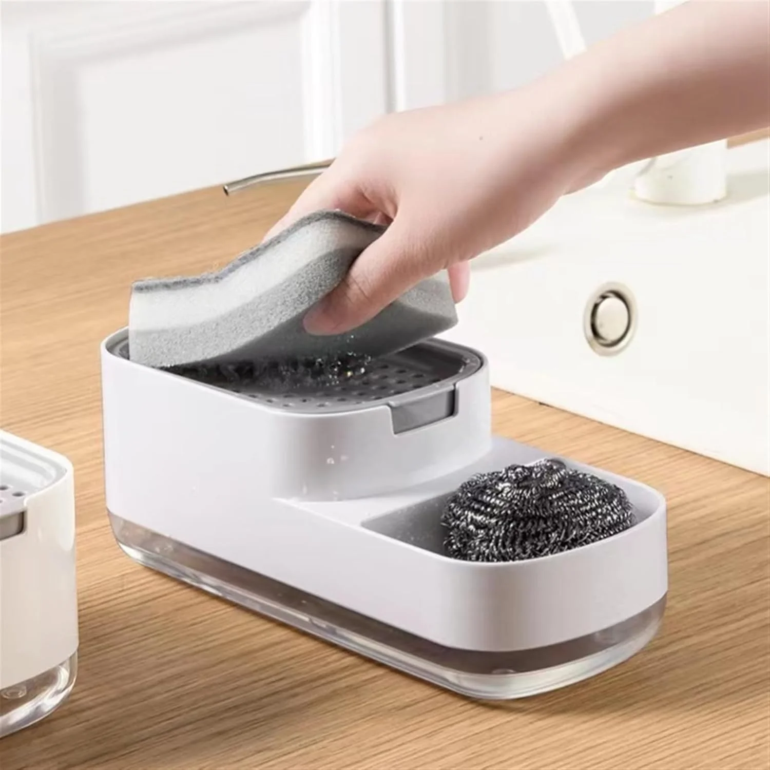 Dozownik mydła do naczyń, wielofunkcyjny dozownik mydła 2 w 1, mydelniczka do zlewu kuchennego, detergent do zmywarki do zlewu kuchennego