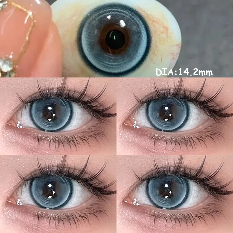 YIMEIXI 2-Piece Hot Selling Korea Color Contact Lenses blue Beautiful Pupil Soft Lenses Diopters Myopia Degree 0 to-8.00