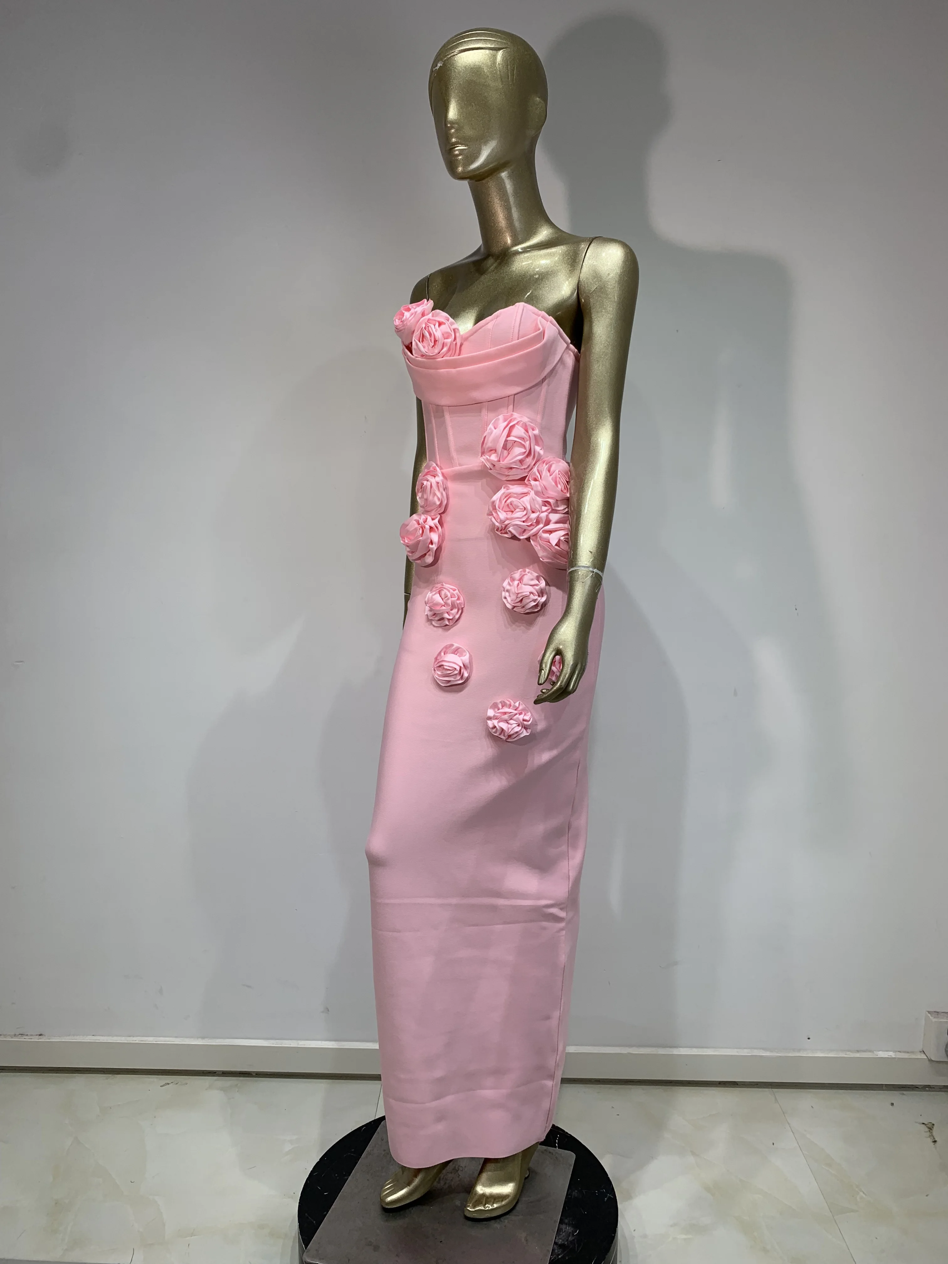 فستان حفلات نسائي وردي بدون حمالات مزين بطول الكاحل طويل قطعة واحدة فساتين حفلات مسائية للمشاهير شارع العليا #3