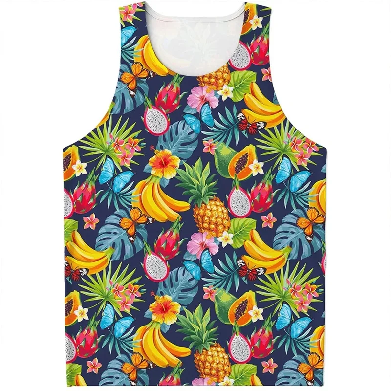 

3D Print Tropical Fruits Pattern Gym Vest For Men Banada Pineapple Aloha Tank Top Clothes Mens Plus Size Tee Shirt Tops