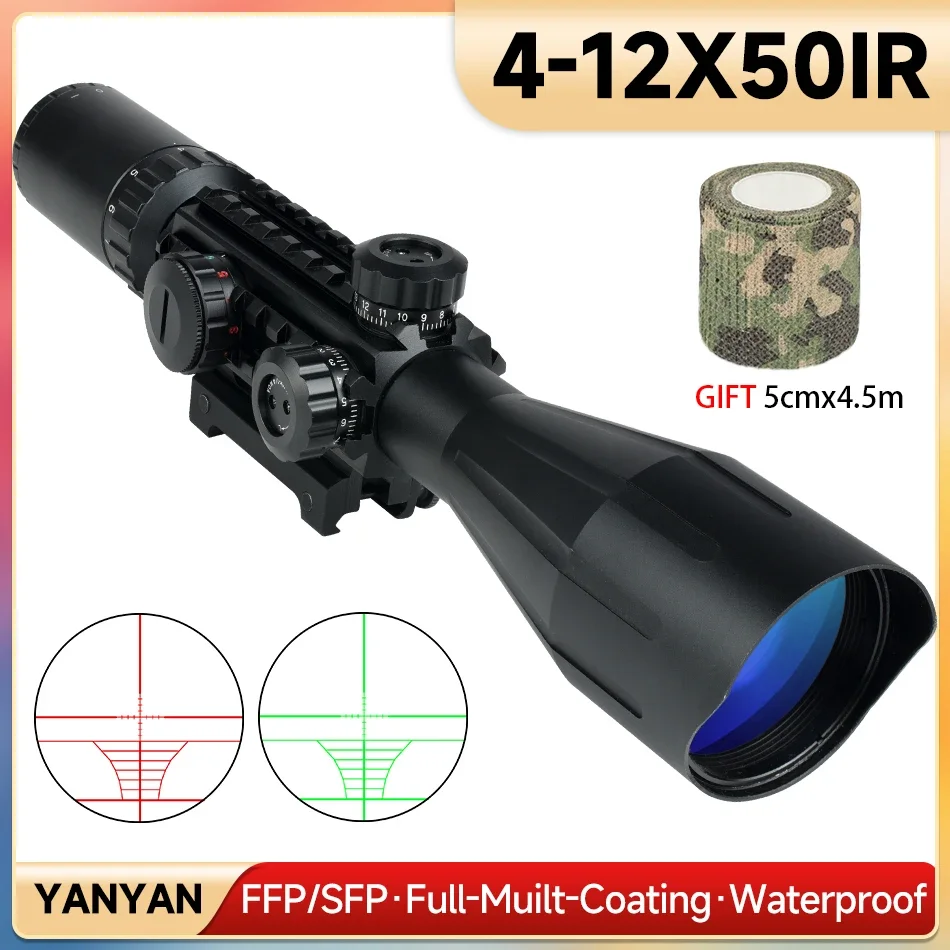 Tactical 4-12x50 Scopes Red Green Illuminated Optical Sight Reflex Airsoft Scope Hunting Riflescopes with Gift Elastic Bandag