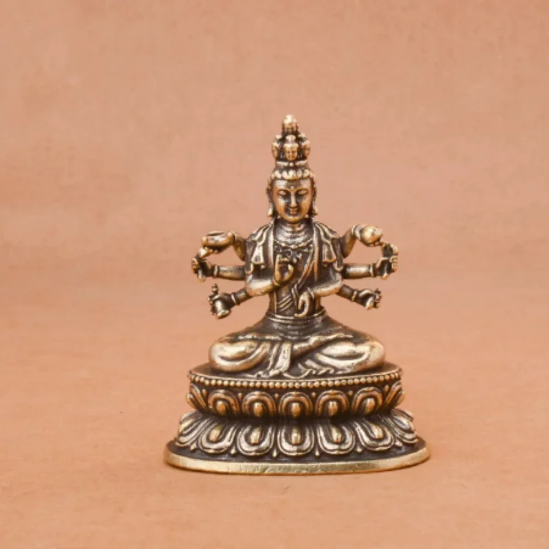 Antique Brass Mini Thousand-Hand Guanyin Statue - Buddhist Altar Worship Ornament, Feng Shui Auspicious Craft