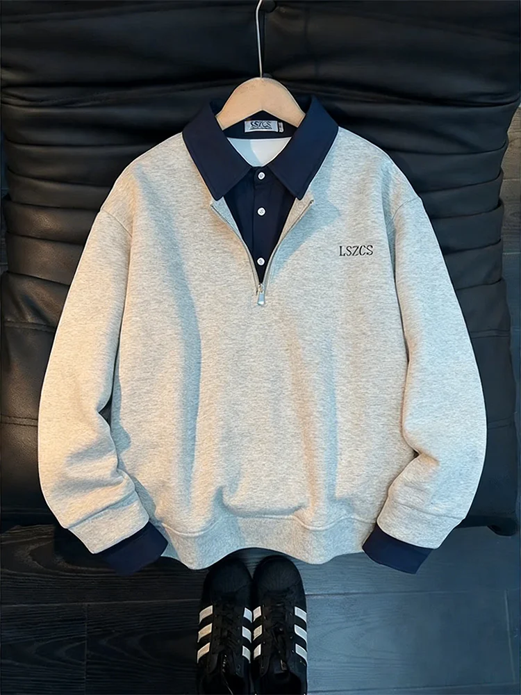 

Men's Zipper irt Long Sve Collar Patchwork Spring Autumn Casual Sle Comfortable Fit Premium Feel American Sle S...