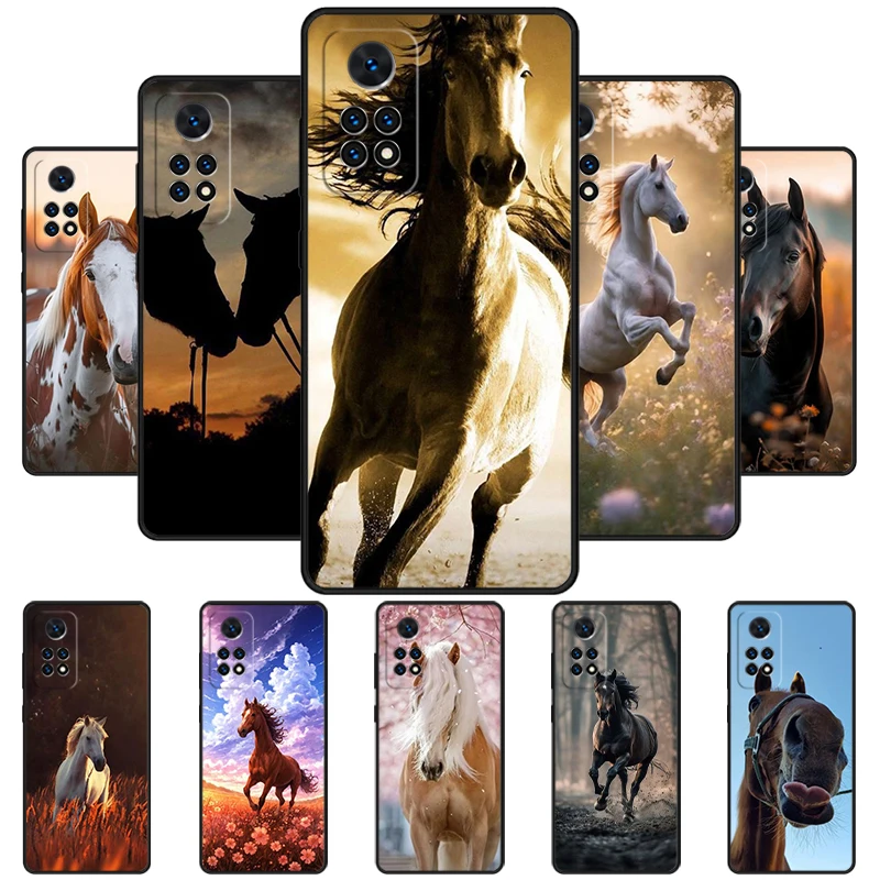 Cavalos florais raças de cavalo fazenda animais de estimação caso de telefone para redmi nota 11 epro 11s 10t 9s promax 8 pro xiaomi 11 12x 12s capa