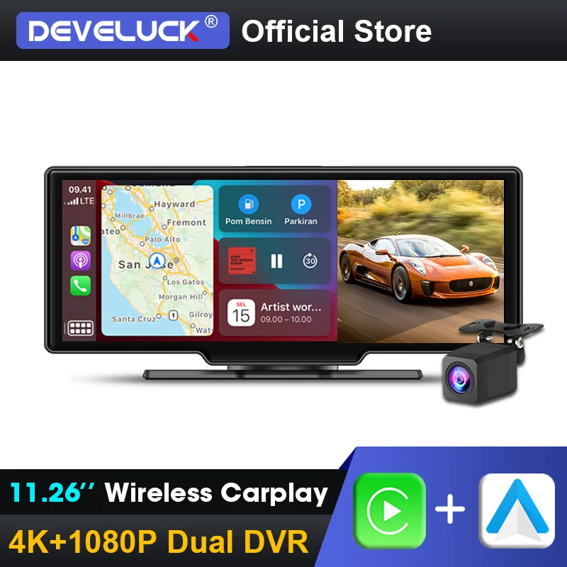 

10.26 Inch 4K 3840*2160P Dash Cam Carplay Android AUTO Car DVR Dual Lens Dashcam GPS Navi Camera Drive Recorde 5G WIFI BT FM AUX