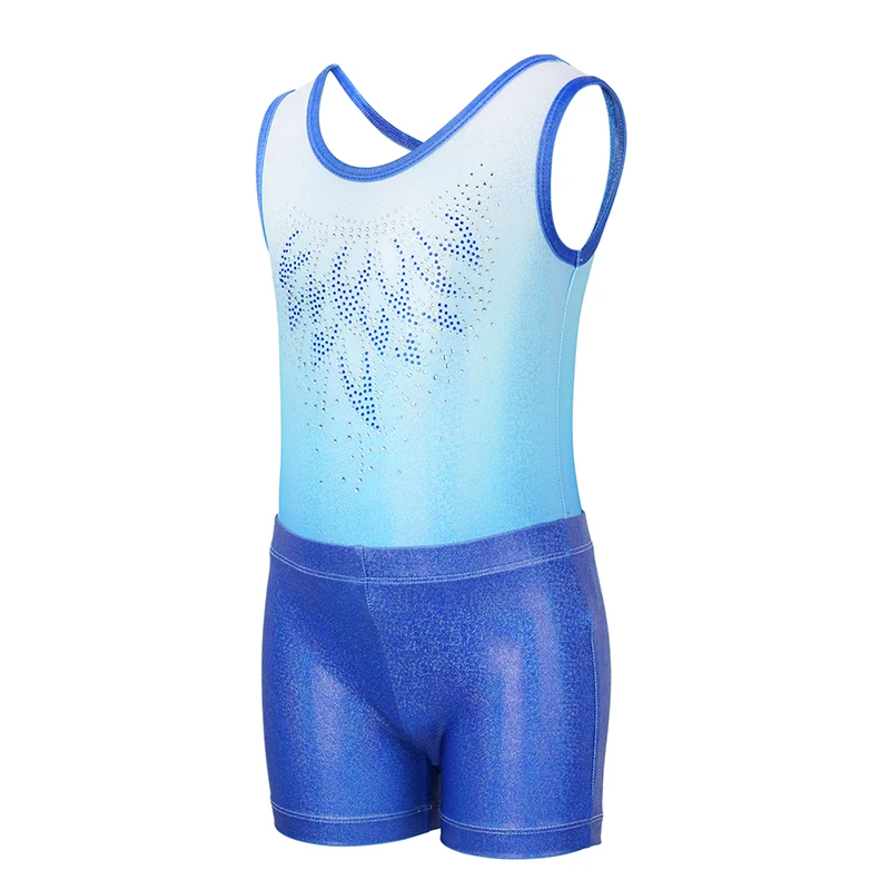 Three-piece Set Girls Sleeveless Gymnastics Leotards with Shorts and Scrunchies Dancewear Gym Training Leotard