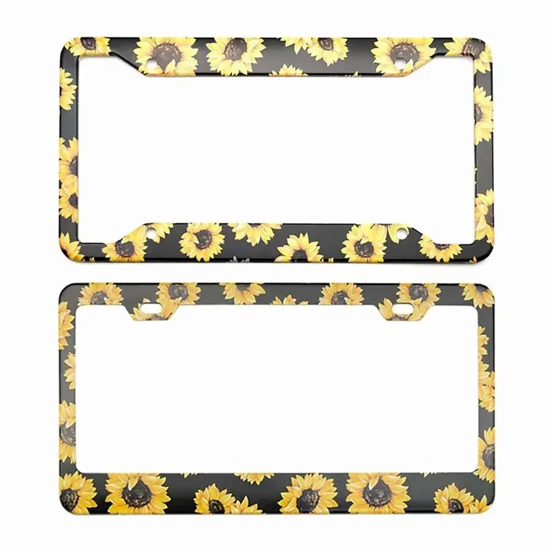 

2x Car Sunflower License Plate Frame Aluminum Alloy Fashion License Plate Frame American Waterproof License Plate Holder