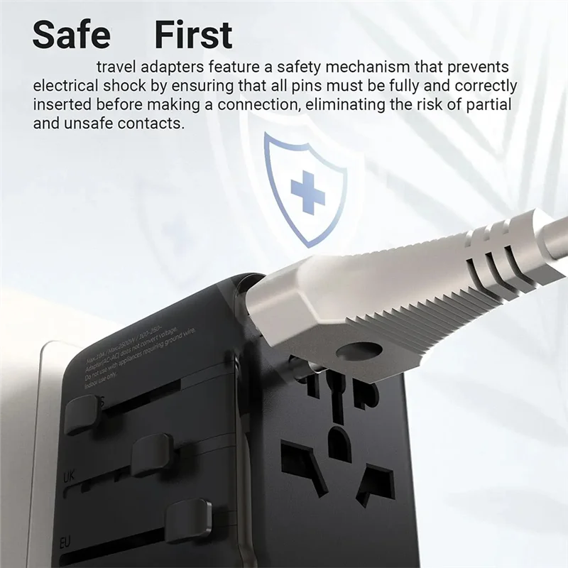 

ABSQ-140W Internationals Plug Adapter Gan3 Travel Adapter With Universal Outlet 1 USB A 3 Type C Fast Charger