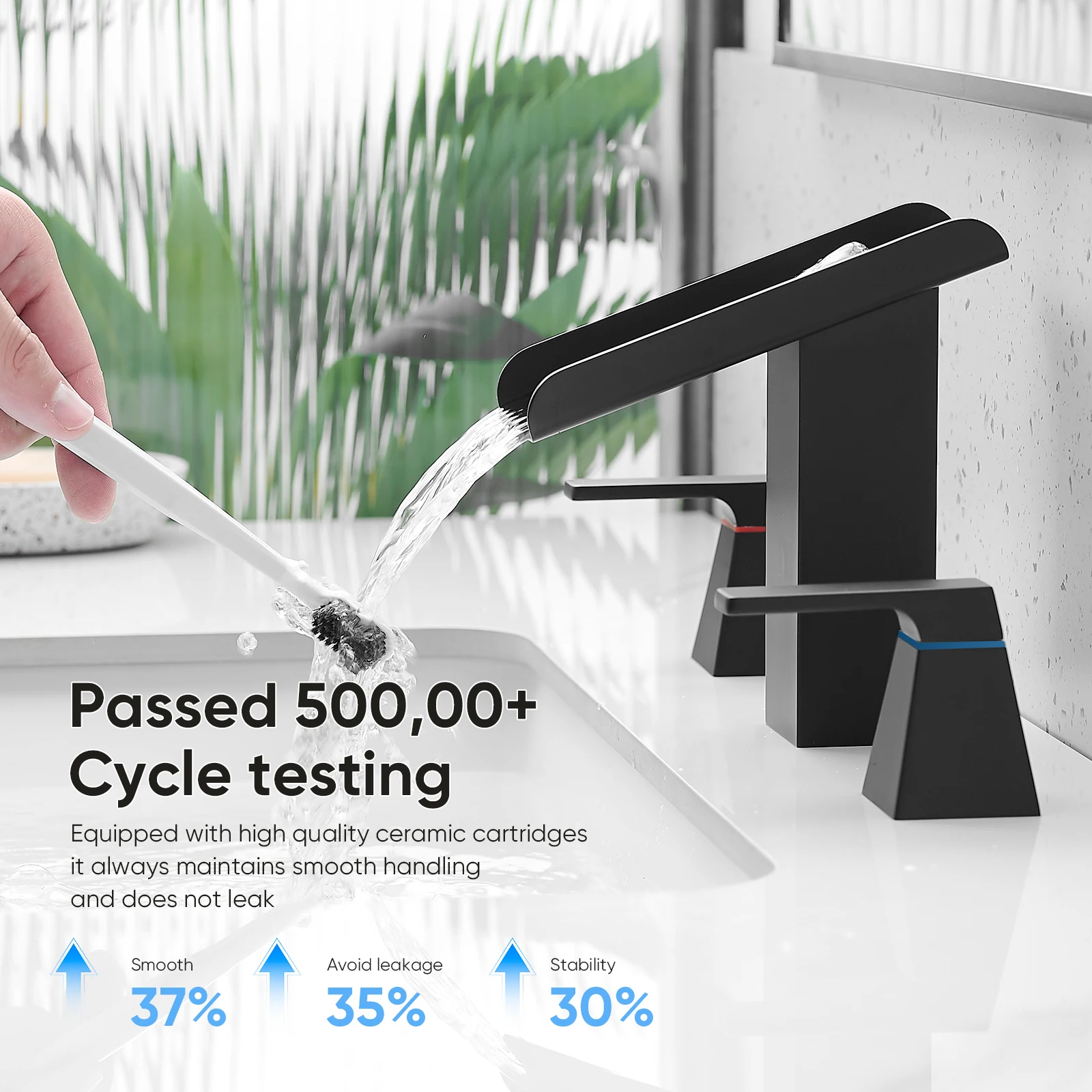 

Basin Faucets stainless steel Black Deck Mounted Square Bathroom Sink Faucets 3 Hole Double Handle Hot And Cold Water Tap 855121