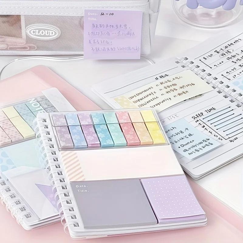 Pink Sticky Note Notebook Writable Relocatable Adhesive Labels Index Stickers Colorful Pages for Office and Home Organization