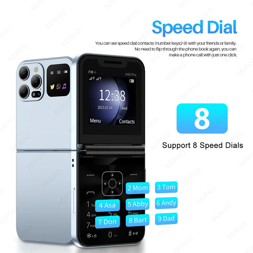 Imagem -05 - Pro Flip Mobile Phone Velocidade Dial Lanterna Auto Call Record Tipo-c Cartões Sim Gsm 2.4 Fold Cellphone Várias Cores Servo-a50