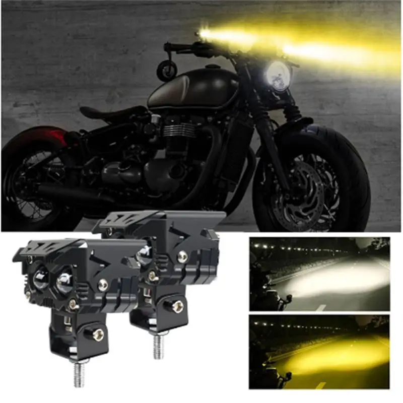 

1 Pair 60W LED Lens Spotlight Double Lenses Spotlight Motorcycles Auxiliary Fog Lamp Dual Color White Yellow Light