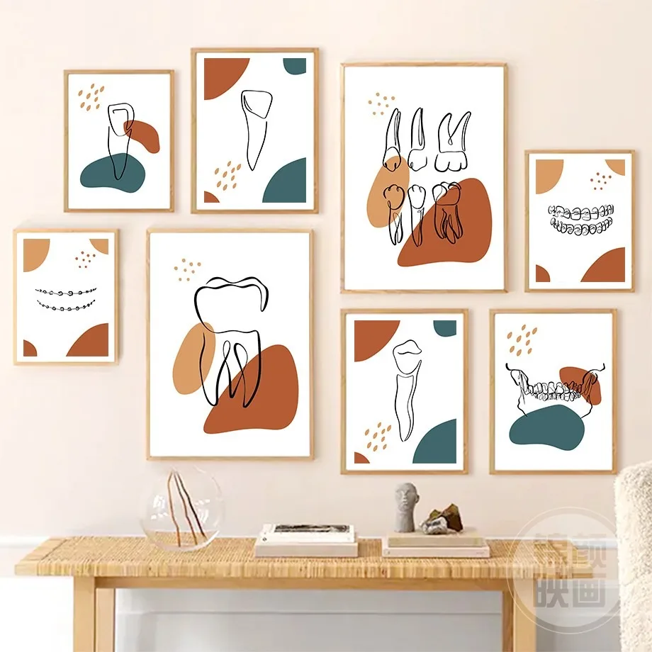 Nordic Abstract Tooth Structure Oral Clinical Posters Pictures Canvas Wall Art Home Decor Paintings for Living Room Decoration
