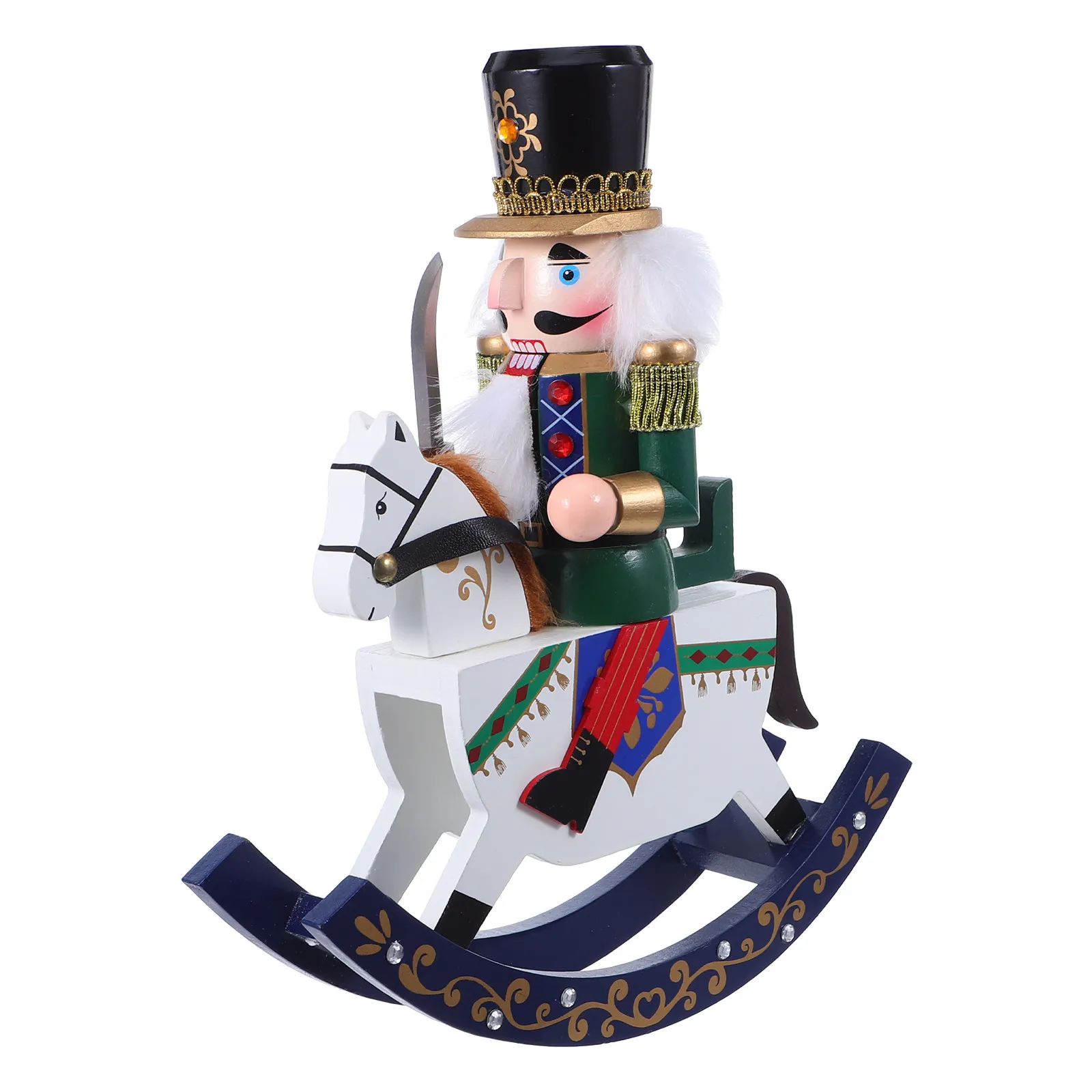 Wooden Nutcracker Soldier Figurine With Rocking Horse Christmas Nutcracker Soldier Miniature Ornaments For Xmas Party Showcase
