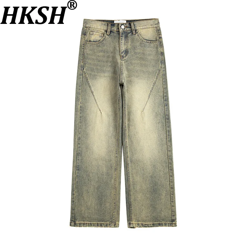 

Джинсы HKSH: Новинка Весна-Осень, винтажные, модные, повседневные, прямые, из денима, с эффектом потертости, слегка эластичные, шикарные, HK21155