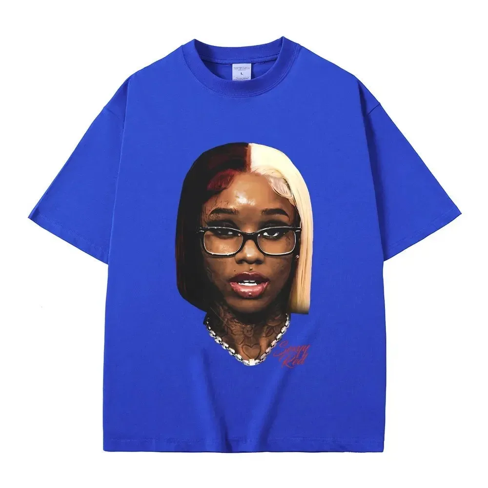 Rapper Sexy Red Nicki Minaj Facial Graphic Print T-Shirt Women's Hip Hop Casual Plus Size Shirt Men's Fashion Trend Streetwear