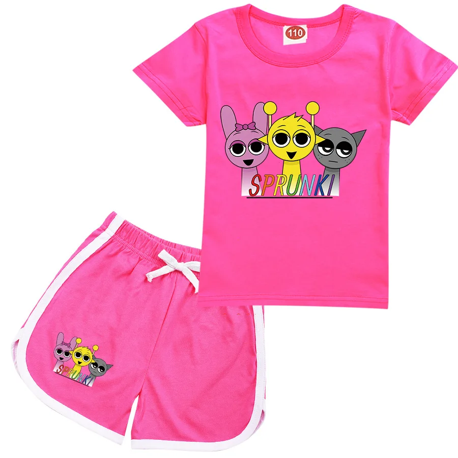 Sprunki Cartoon Clothes for Kids Summer Clothing Set for Boys and Girls Sports Suit T Shirt and Pants Baby Outfits Pajamas Best