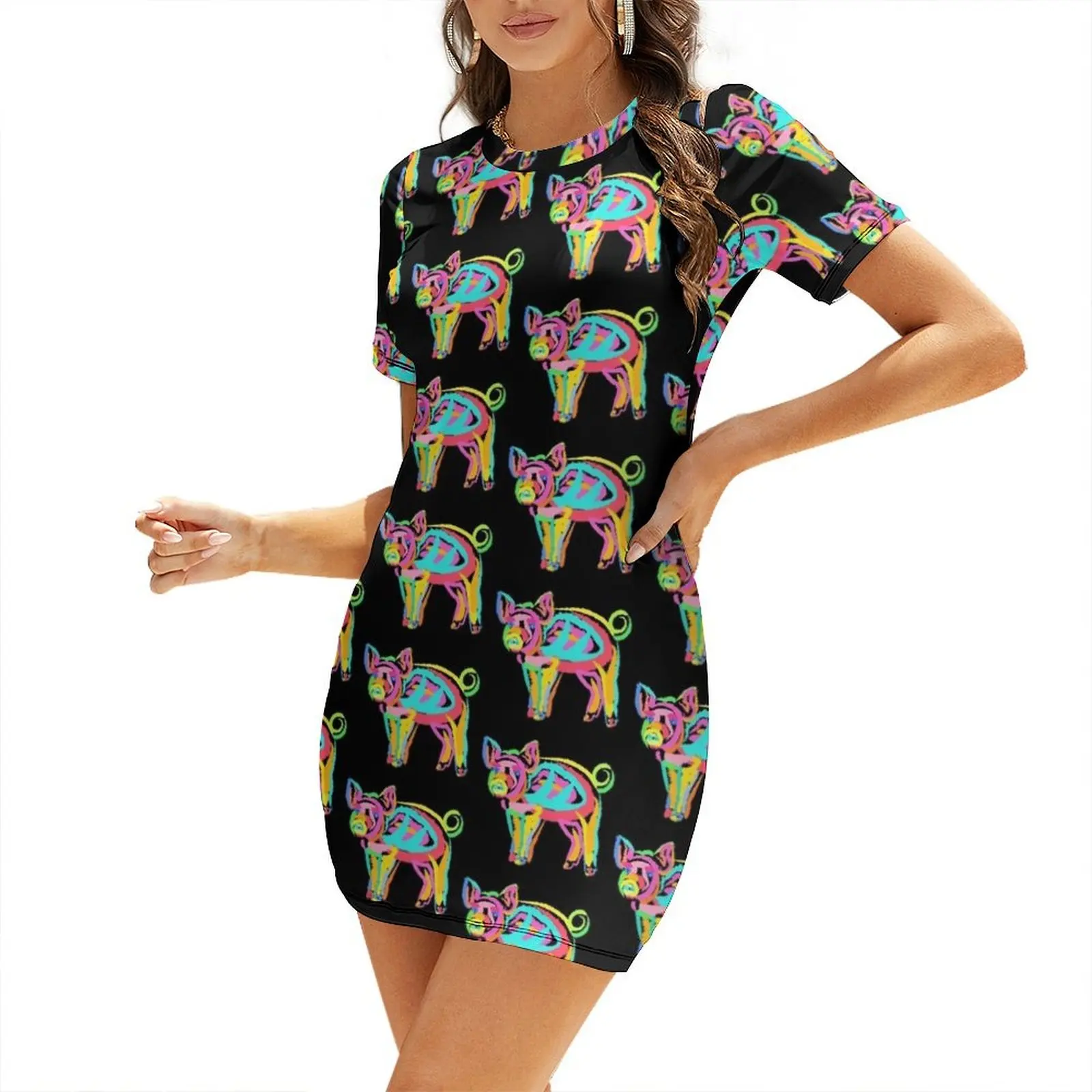 

Painted Pig Short Sleeved Dress women evening dress women long dresses Dress