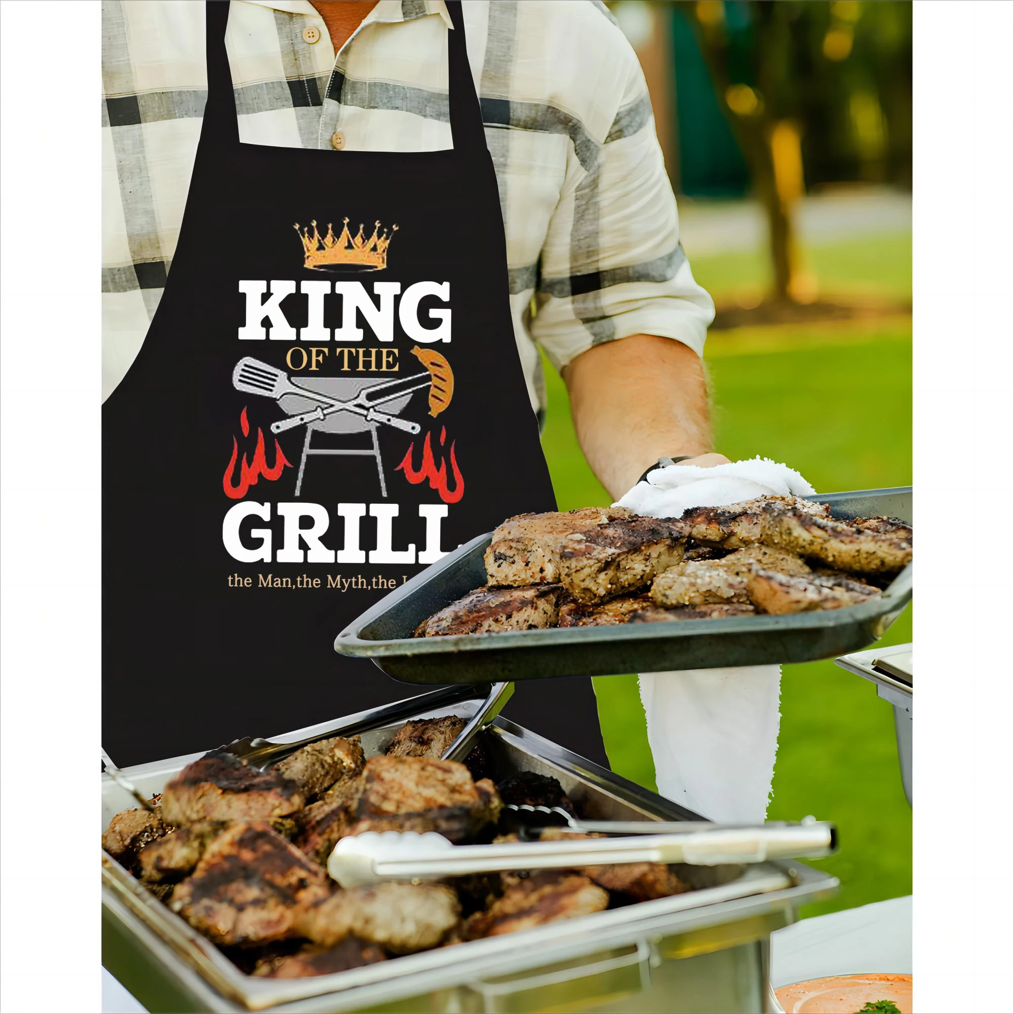 Funny BBQ Black Chef Aprons for Men Grill Master Adjustable Kitchen Cooking Aprons with Pocket Oil Proof Father’s Day Birthday