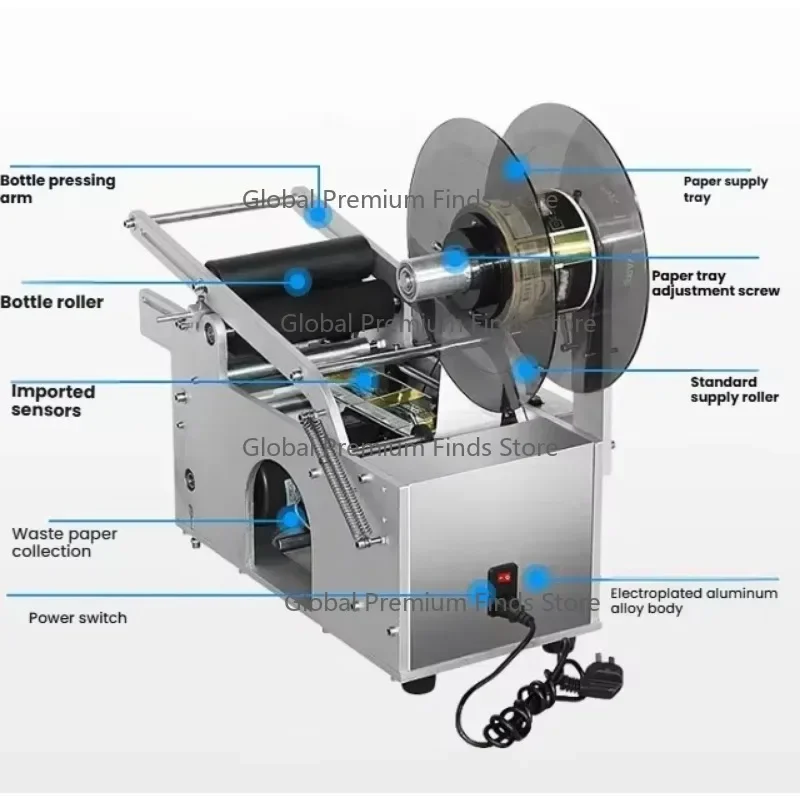 Electric Semi-Automatic Labeling Machine MT-50 for Round Bottles Cans Jars Cosmetic Glass Stickers