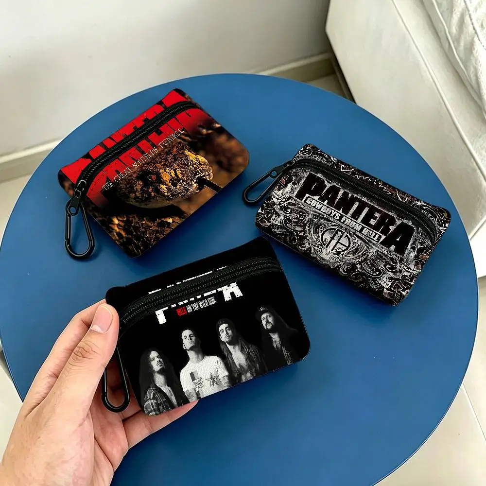 Classic Groove Metal Band P-Pantera Oxford Cloth Zipper Coin Purse Portable Hanging Key Pouch Organizer For Travel Cosmetic Bag