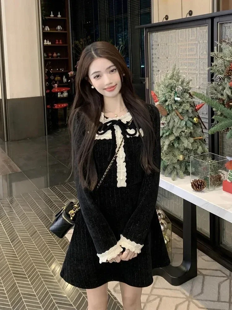 

Arazooyi Vintage Lace Mini Dress Women 2025 Spring Autumn Spliced Elegant A Line Party Dresses Fashion Slim Long Sleeve Vestidos